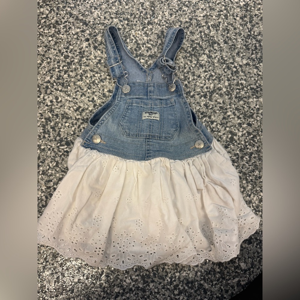 OshKosh B'gosh Denim and White Eyelet Overalls - 2T